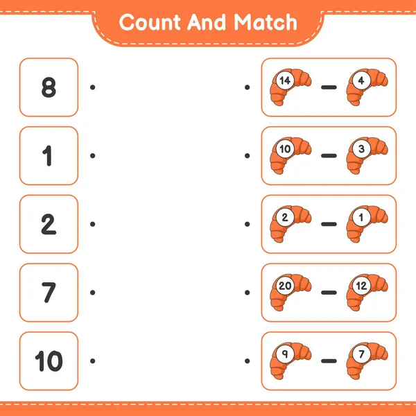 Contar Coincidir Contar Número Croissant Coincidir Con Los Números Correctos — Archivo Imágenes Vectoriales