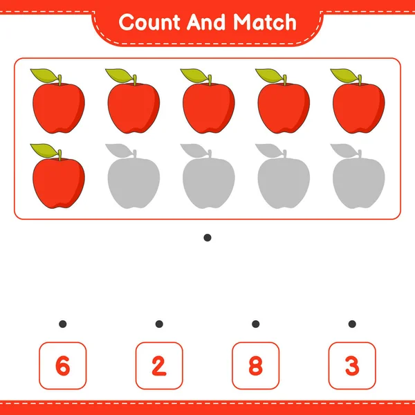 Počítejte Porovnejte Spočítejte Počet Apple Porovnejte Správnými Čísly Vzdělávací Dětská — Stockový vektor