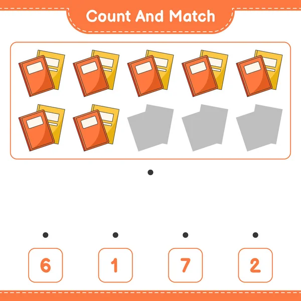 计数和匹配 计数图书的数量和匹配与正确的数字 教育儿童游戏 可打印工作表 矢量图解 — 图库矢量图片