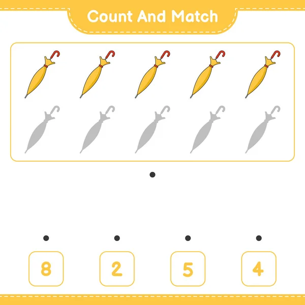 カウントして一致させ アンブレラの数を数え 正しい数と一致させます 教育用子供ゲーム 印刷可能なワークシート ベクトルイラスト — ストックベクタ