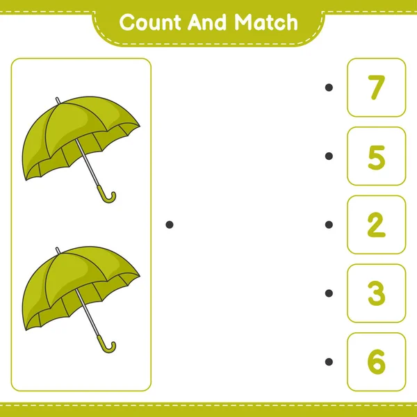 Contar Coincidir Contar Número Paraguas Coincidir Con Los Números Correctos — Vector de stock