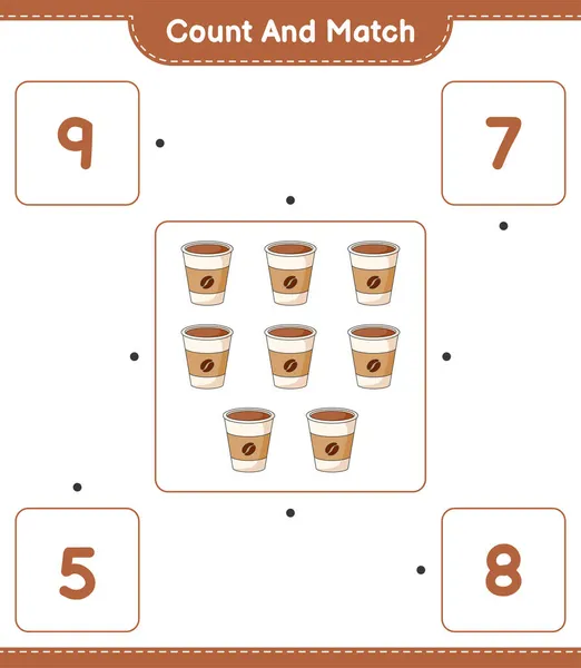 Zählen Und Übereinstimmen Die Anzahl Der Kaffeetassen Zählen Und Mit — Stockvektor