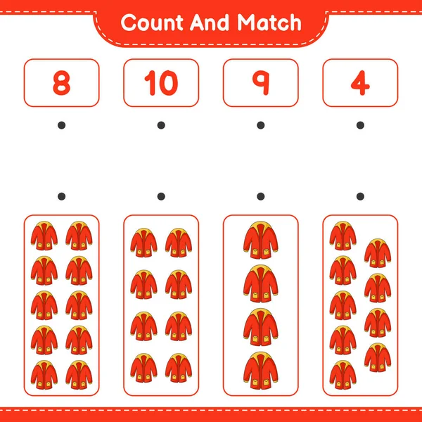 Подсчитайте Сравните Посчитайте Количество Теплой Одежды Соответствуйте Нужным Номерам Образовательные — стоковый вектор