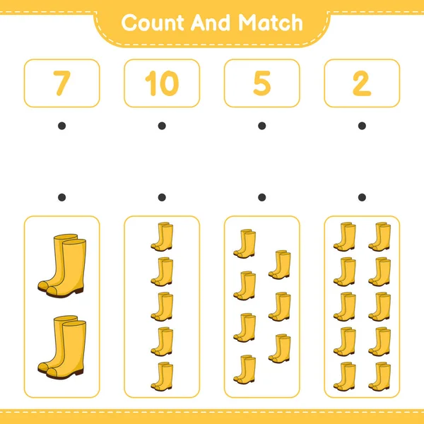 Count Match Count Number Rubber Boots Match Right Numbers Educational — Stock Vector
