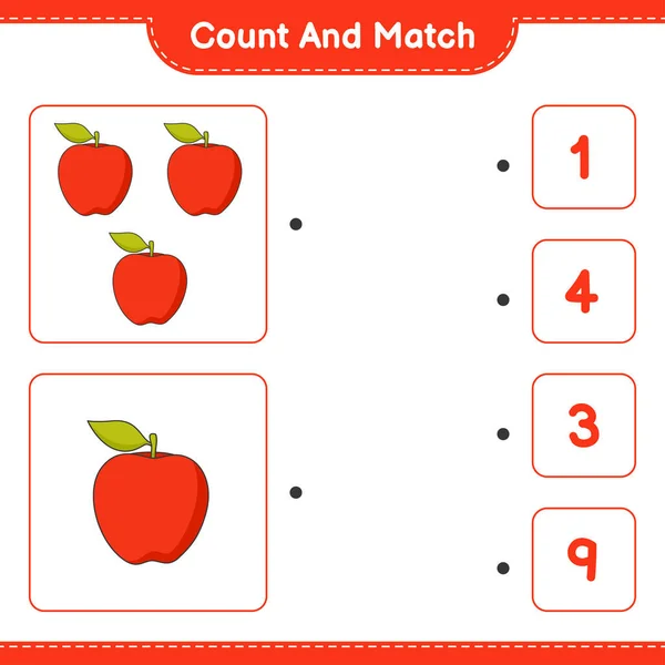 Count Match Count Number Apple Match Right Numbers Educational Children — Stock Vector