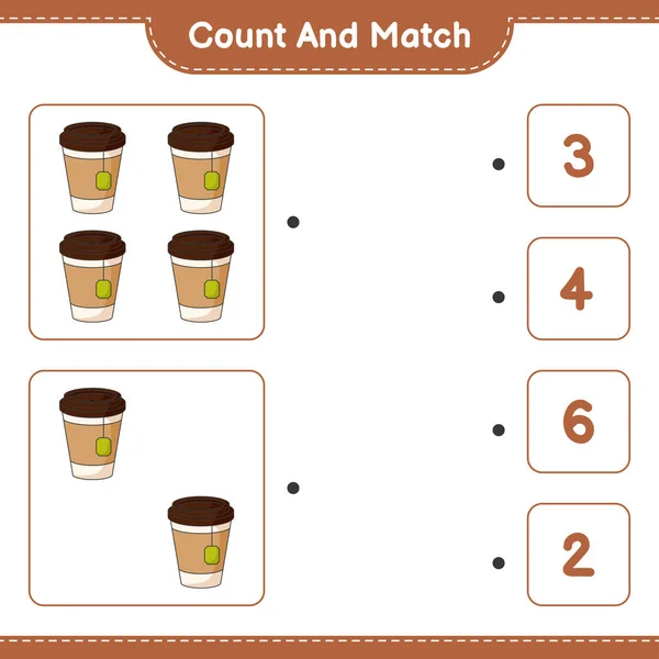 Count Match Count Number Tea Cup Match Right Numbers Educational — Stock Vector