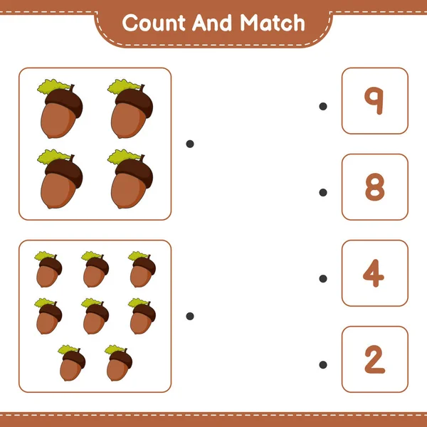 Count Match Count Number Acorn Match Right Numbers Educational Children — Stock Vector