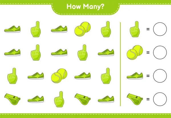 Порахуйте Кількість Ігор Foam Finger Whistle Tennis Ball Sneaker Навчальна — стоковий вектор
