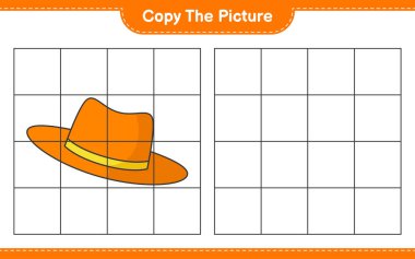 Resmi kopyala, Summer Hat 'in ızgara hatlarını kullanan fotoğrafını kopyala. Eğitimsel çocuk oyunu, yazdırılabilir çalışma tablosu, vektör illüstrasyonu