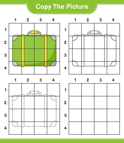 Copiar Imagen Copiar Imagen Equipaje Utilizando Líneas Cuadrícula Juego Educativo — Vector de stock