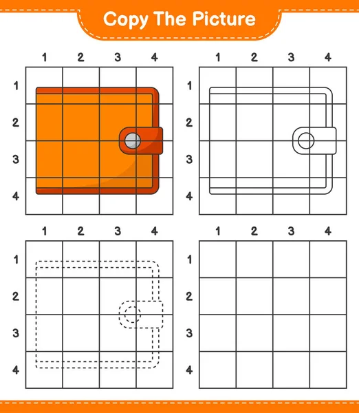 Copia Imagen Copia Imagen Wallet Usando Líneas Cuadrícula Juego Educativo — Vector de stock