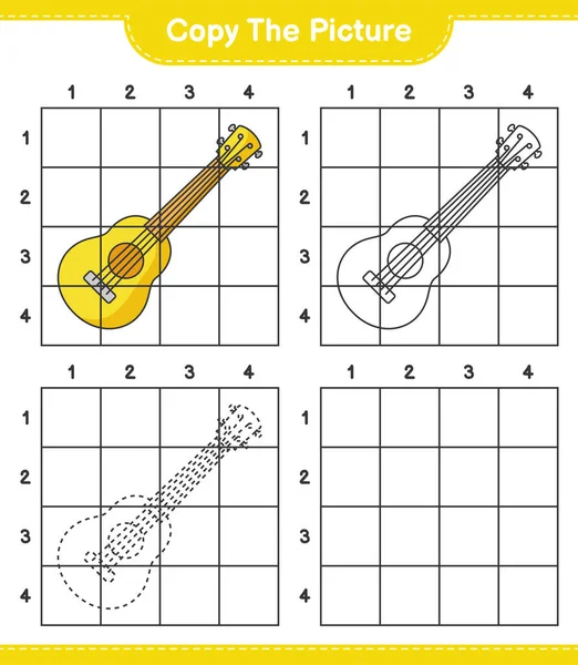 Másold Képet Másold Ukulele Képét Rácsvonalak Segítségével Oktatási Gyermek Játék — Stock Vector