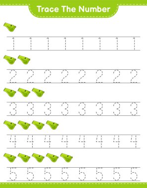 Numarayı takip et. Whistle 'ın takip numarası. Eğitimsel çocuk oyunu, yazdırılabilir çalışma tablosu, vektör illüstrasyonu