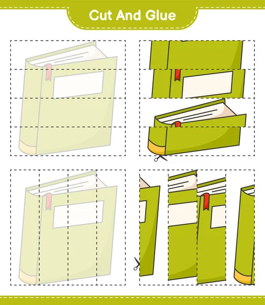 Kes ve yapıştır, Kitap parçalarını kes ve yapıştır. Eğitimsel çocuk oyunu, yazdırılabilir çalışma tablosu, vektör illüstrasyonu