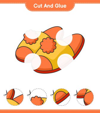 Kes ve yapıştır, terlik parçalarını kes ve yapıştır. Eğitimsel çocuk oyunu, yazdırılabilir çalışma tablosu, vektör illüstrasyonu