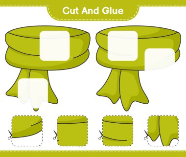 Kes ve yapıştır, atkıyı kes ve yapıştır. Eğitimsel çocuk oyunu, yazdırılabilir çalışma tablosu, vektör illüstrasyonu