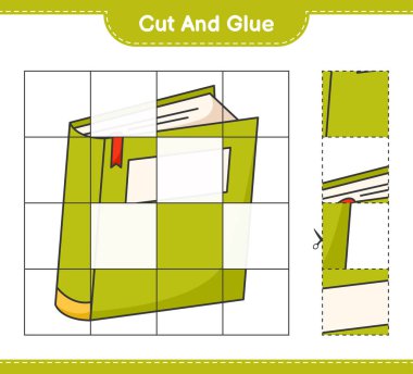Kes ve yapıştır, Kitap parçalarını kes ve yapıştır. Eğitimsel çocuk oyunu, yazdırılabilir çalışma tablosu, vektör illüstrasyonu