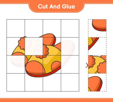 Kes ve yapıştır, terlik parçalarını kes ve yapıştır. Eğitimsel çocuk oyunu, yazdırılabilir çalışma tablosu, vektör illüstrasyonu