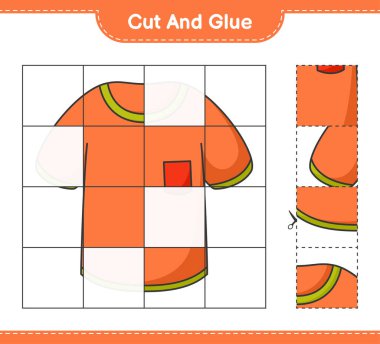 Kes ve yapıştır, tişörtün parçalarını kes ve yapıştır. Eğitimsel çocuk oyunu, yazdırılabilir çalışma tablosu, vektör illüstrasyonu