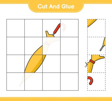 Kes ve yapıştır, Şemsiye 'nin parçalarını kes ve yapıştır. Eğitimsel çocuk oyunu, yazdırılabilir çalışma tablosu, vektör illüstrasyonu