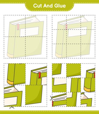 Kes ve yapıştır, Kitap parçalarını kes ve yapıştır. Eğitimsel çocuk oyunu, yazdırılabilir çalışma tablosu, vektör illüstrasyonu