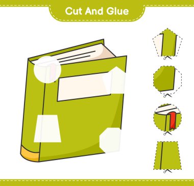 Kes ve yapıştır, Kitap parçalarını kes ve yapıştır. Eğitimsel çocuk oyunu, yazdırılabilir çalışma tablosu, vektör illüstrasyonu