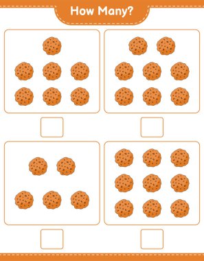 Oyun sayıyorum, kaç tane Cookie. Eğitimsel çocuk oyunu, yazdırılabilir çalışma tablosu, vektör illüstrasyonu