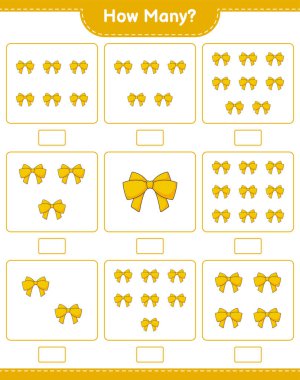 Maç sayısı, kaç kurdele. Eğitimsel çocuk oyunu, yazdırılabilir çalışma tablosu, vektör illüstrasyonu