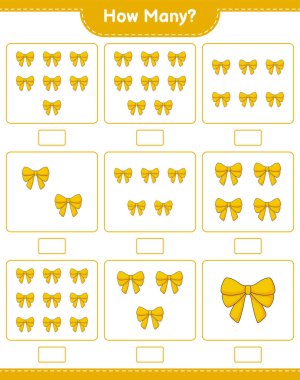 Maç sayısı, kaç kurdele. Eğitimsel çocuk oyunu, yazdırılabilir çalışma tablosu, vektör illüstrasyonu