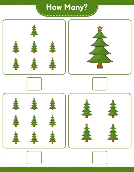 Počítání Hry Kolik Vánoční Stromeček Vzdělávací Dětská Hra Tisknutelný List — Stockový vektor