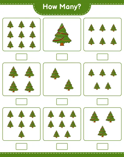 Counting Game How Many Christmas Tree Educational Children Game Printable — Stock Vector