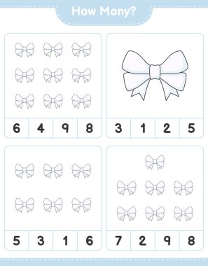 Maç sayısı, kaç kurdele. Eğitimsel çocuk oyunu, yazdırılabilir çalışma tablosu, vektör illüstrasyonu