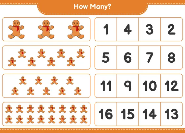 Counting Game How Many Gingerbread Man Educational Children Game Printable — Stock Vector