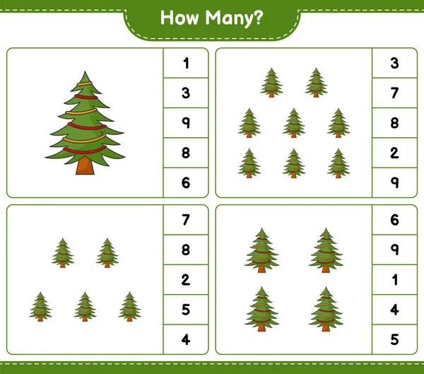 Counting Game How Many Christmas Tree Educational Children Game Printable — Stock Vector