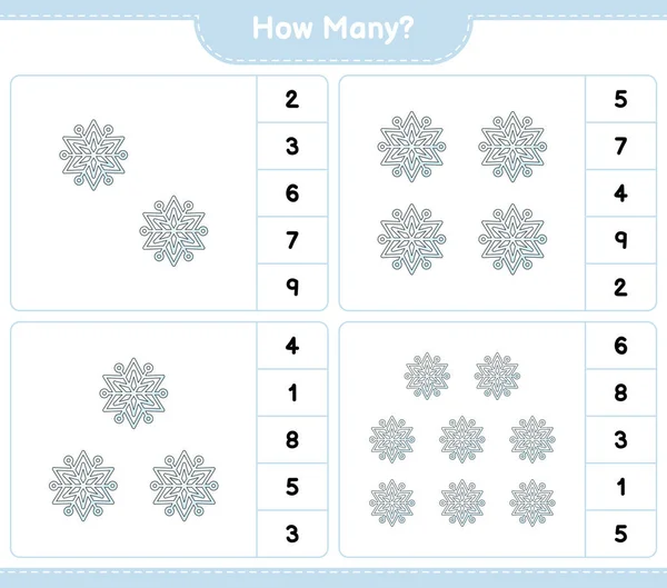 Counting Game How Many Snowflake Educational Children Game Printable Worksheet — Stock Vector