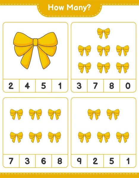 Maç sayısı, kaç kurdele. Eğitimsel çocuk oyunu, yazdırılabilir çalışma tablosu, vektör illüstrasyonu