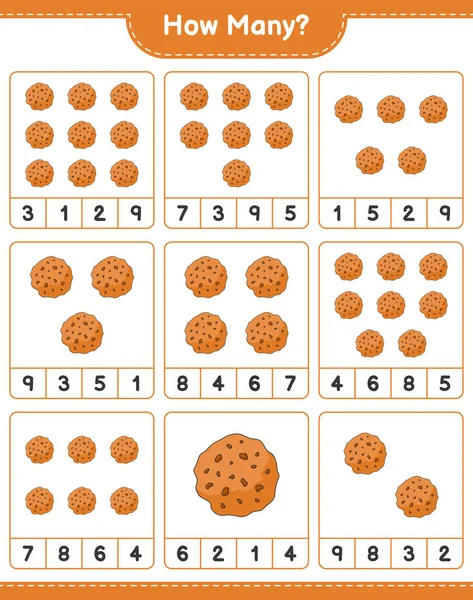 Oyun sayıyorum, kaç tane Cookie. Eğitimsel çocuk oyunu, yazdırılabilir çalışma tablosu, vektör illüstrasyonu