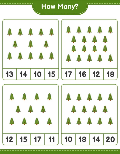 Counting Game How Many Christmas Tree Educational Children Game Printable — Stock Vector