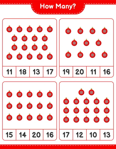 Jogo Contagem Quantos Bola Natal Jogo Crianças Educativas Planilha Imprimível —  Vetores de Stock