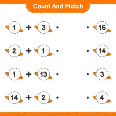 Say ve eşleştir, Summer Hat 'in sayısını say ve doğru rakamlarla eşleştir. Eğitimsel çocuk oyunu, yazdırılabilir çalışma tablosu, vektör illüstrasyonu