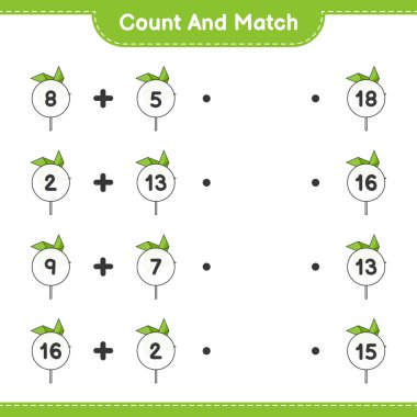 Say ve eşleştir, fırıldak sayısını say ve doğru sayılarla eşleştir. Eğitimsel çocuk oyunu, yazdırılabilir çalışma tablosu, vektör illüstrasyonu