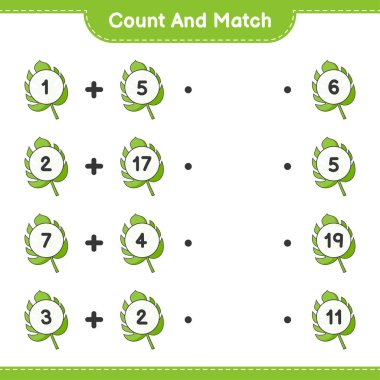 Say ve eşleştir, Canavarların sayısını say ve doğru sayılarla eşleştir. Eğitimsel çocuk oyunu, yazdırılabilir çalışma tablosu, vektör illüstrasyonu