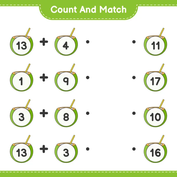 Count Match Count Number Coconut Match Right Numbers Educational Children — Stock Vector