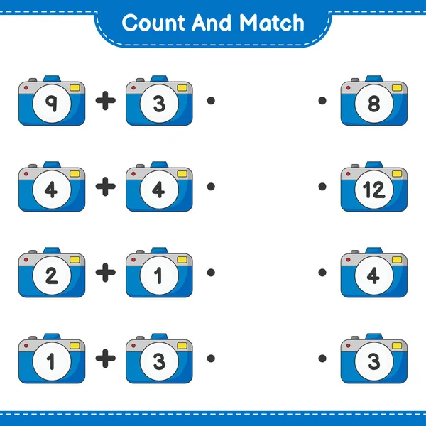 Count Match Count Number Camera Match Right Numbers Educational Children — Stock Vector