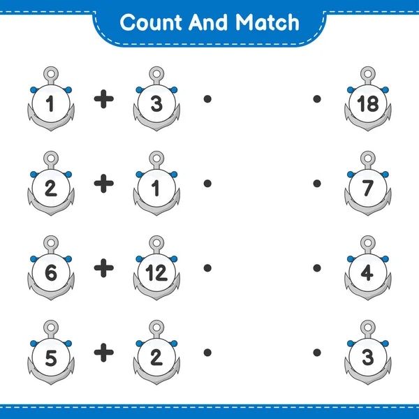 Say ve eşleştir, dayanak noktasını say ve doğru sayılarla eşleştir. Eğitimsel çocuk oyunu, yazdırılabilir çalışma tablosu, vektör illüstrasyonu