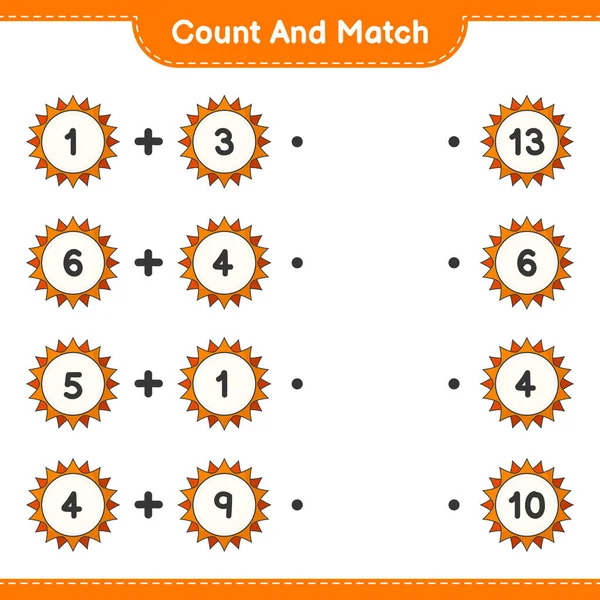 Contare Abbinare Contare Numero Sole Abbinare Con Numeri Giusti Gioco — Vettoriale Stock