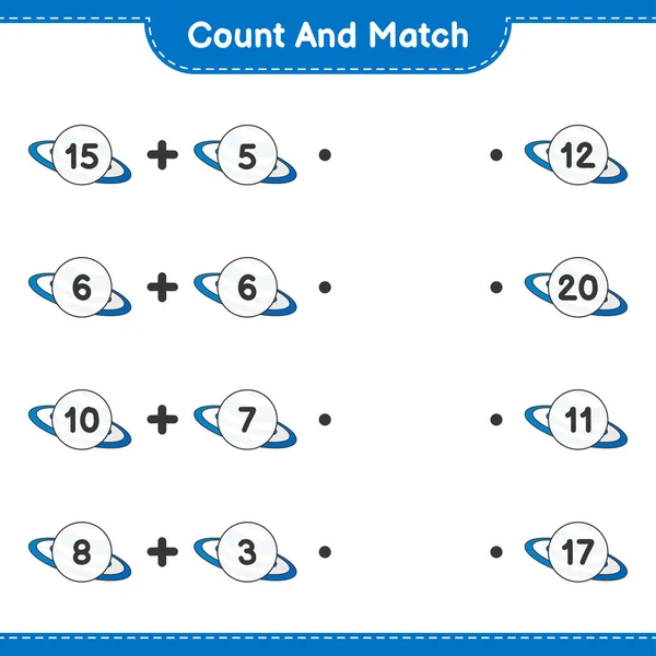 Say ve eşleştir, Summer Hat 'in sayısını say ve doğru rakamlarla eşleştir. Eğitimsel çocuk oyunu, yazdırılabilir çalışma tablosu, vektör illüstrasyonu