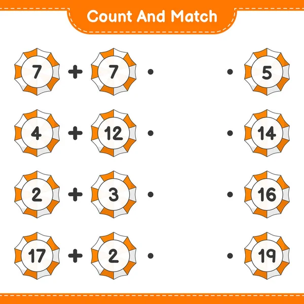 Count Match Count Number Beach Umbrella Match Right Numbers Educational — Stock Vector