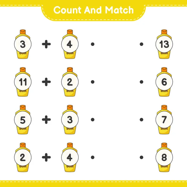 Count Match Count Number Sunscreen Match Right Numbers Educational Children — Stock Vector