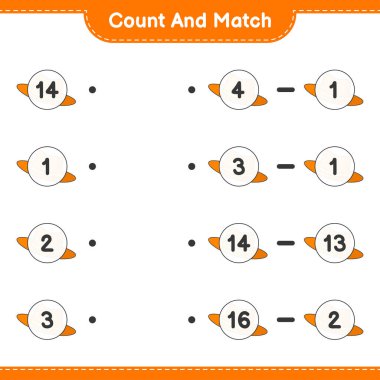 Say ve eşleştir, Summer Hat 'in sayısını say ve doğru rakamlarla eşleştir. Eğitimsel çocuk oyunu, yazdırılabilir çalışma tablosu, vektör illüstrasyonu